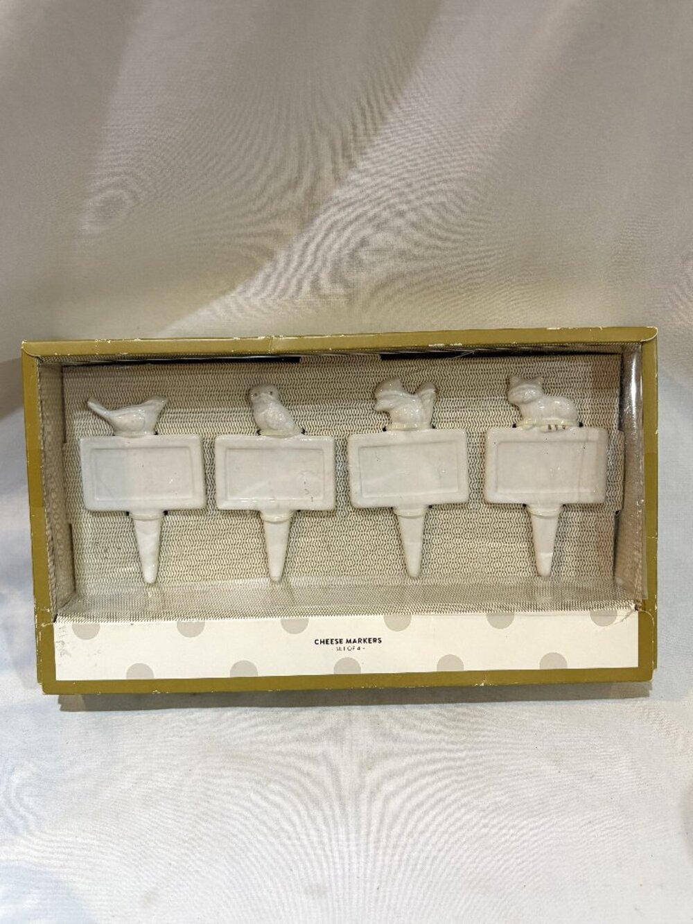 Set of 4 White Porcelain Cheese Markers Woodland Animals New in Box by Target